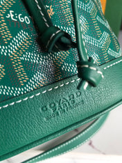 PETIT FLOT BUCKET BAG 22 IN GREEN GOYARDINE CANVAS AND LAMBSKIN TRIM