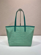 TOTE BAG 33 IN FOREST GREEN MIX CREAM TRIANGLE PATTERN EMBROIDERED FABRIC