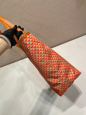 TOTE BAG 33 IN ORANGE MIX WHITE TRIANGLE PATTERN EMBROIDERED FABRIC