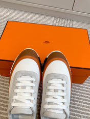 BOUNCING SNEAKER IN WHITE GRAPHIC MESH AND BRONZE BROWN CALFSKIN