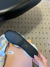 MIUMIU 26S FISHERMAN SANDALS IN WHITE RUCHES NAPPA CALFSKIN