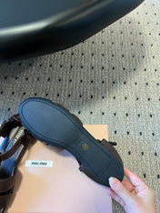 MIUMIU 26S FISHERMAN SANDALS IN DARK BROWN RUCHES NAPPA CALFSKIN
