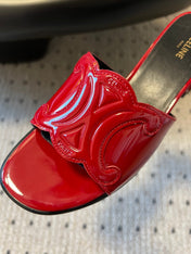 CLEMENCE MULE IN RUBY RED LAMBSKIN AND PATENT CALFSKIN