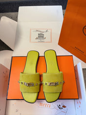 GIULIA FLAT SANDAL IN NEON YELLOW SUEDE