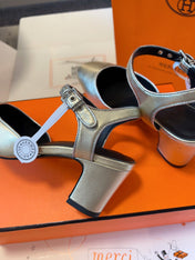 KLEO HIGH SLINGBACK IN SILVER CALFSKIN
