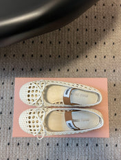 MIUMIU 26S BALLERINA FLATS IN CREAM WHITE MESH SHEEPSKIN