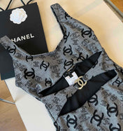 SWIMSUIT IN GREY AND BLACK PRINTED LOGO 626006