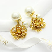 CD 26S PEARL FLORAL FILIGREE DOUBLE DROP EARRINGS IN GOLD METAL 631767