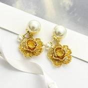 CD 26S PEARL FLORAL FILIGREE DOUBLE DROP EARRINGS IN GOLD METAL 631767