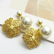 CD 26S PEARL FLORAL FILIGREE DOUBLE DROP EARRINGS IN GOLD METAL 631767