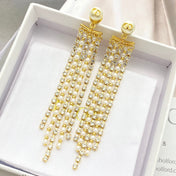CD 26S MULTI STRAND PEARL CRYSTAL TASSEL DROP EARRINGS IN GOLD METAL 631775