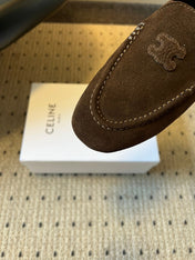 CELINE 25S LOAFERS FLAT IN DARK BROWN SUEDE