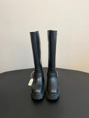 PRADA 25S HIGH-CUT PLATFORM BOOTS IN BLACK CALFSKIN WITH SILVER HARDWARE
