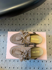 MIUMIU 26S MULES IN TAUPE BROWN SUEDE