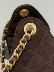 CHANEL 25S HOBO BAG 30 CM IN DARK BROWN SUEDE WITH GOLD HARDWARE