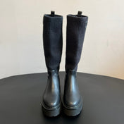 CELINE 26S HIGH-TOP BOOTS 60 MM IN BLACK CALFSKIN AND WOOL