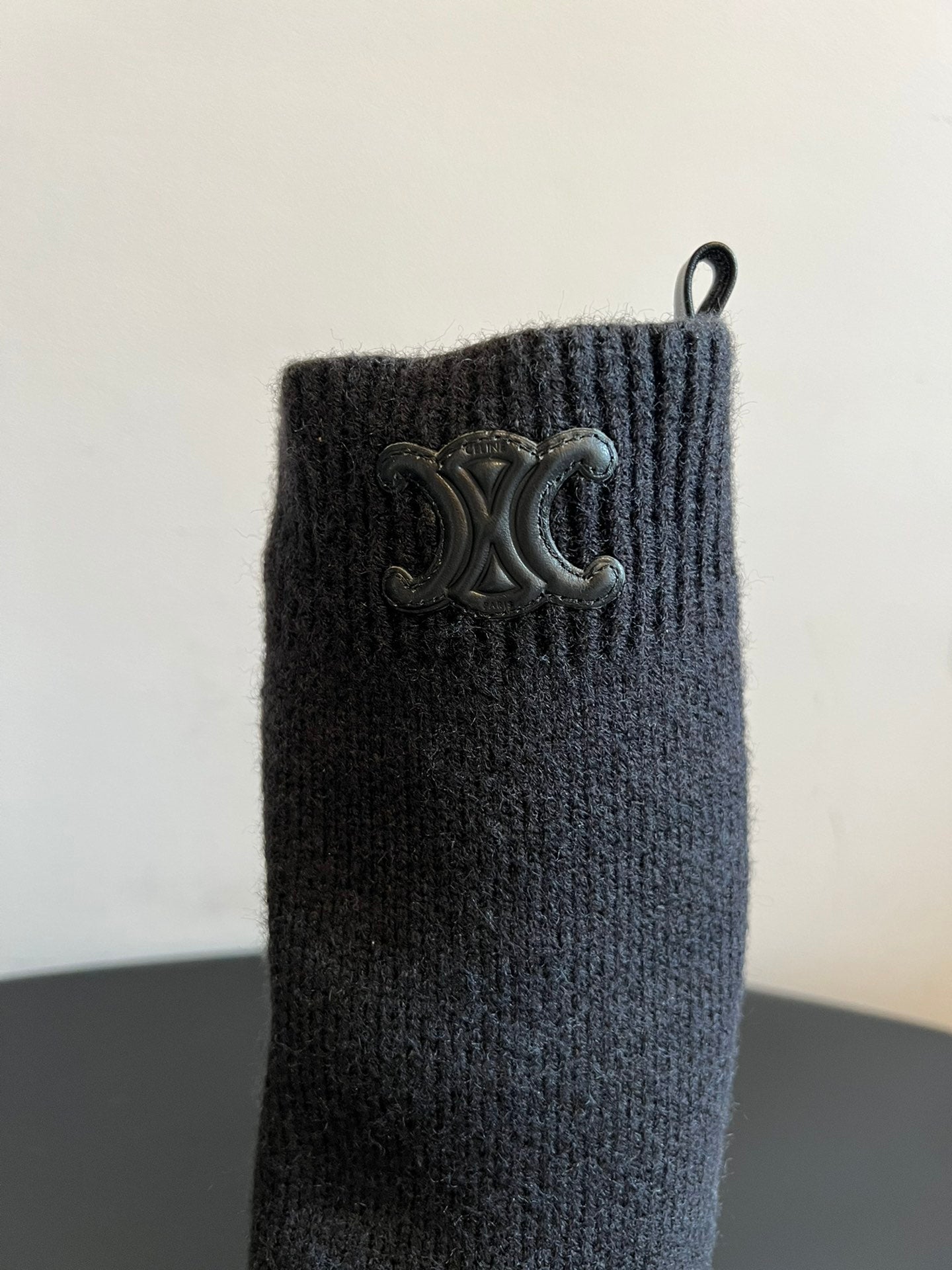 CELINE 26S HIGH-TOP BOOTS 60 MM IN BLACK CALFSKIN AND WOOL