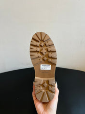 CELINE 26S HIGH-TOP BOOTS 60 MM IN ORANGE BROWN CALFSKIN AND BEIGE WOOL