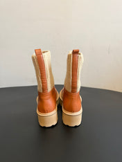 CELINE 26S ANKLE BOOTS 60 MM IN ORANGE BROWN CALFSKIN AND BEIGE WOOL