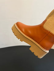 CELINE 26S ANKLE BOOTS 60 MM IN ORANGE BROWN CALFSKIN AND BEIGE WOOL