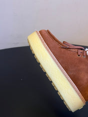 PRADA 25S HIGH-TOP SHOES 40 MM IN BROWN SUEDE SHEARLING-LINED