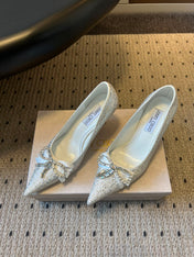 JIMMY CHOO 26S HIGH HEELS 70 MM IN WHITE CRYSTAL WITH BOW