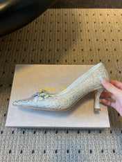 JIMMY CHOO 26S HIGH HEELS 70 MM IN WHITE CRYSTAL WITH BOW
