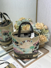 DIOR 26S BOOK TOTE BAG 25 IN MUTICOLOR RAFFIA
