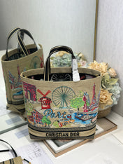DIOR 26S BOOK TOTE BAG 34 IN MUTICOLOR RAFFIA STYLE 1
