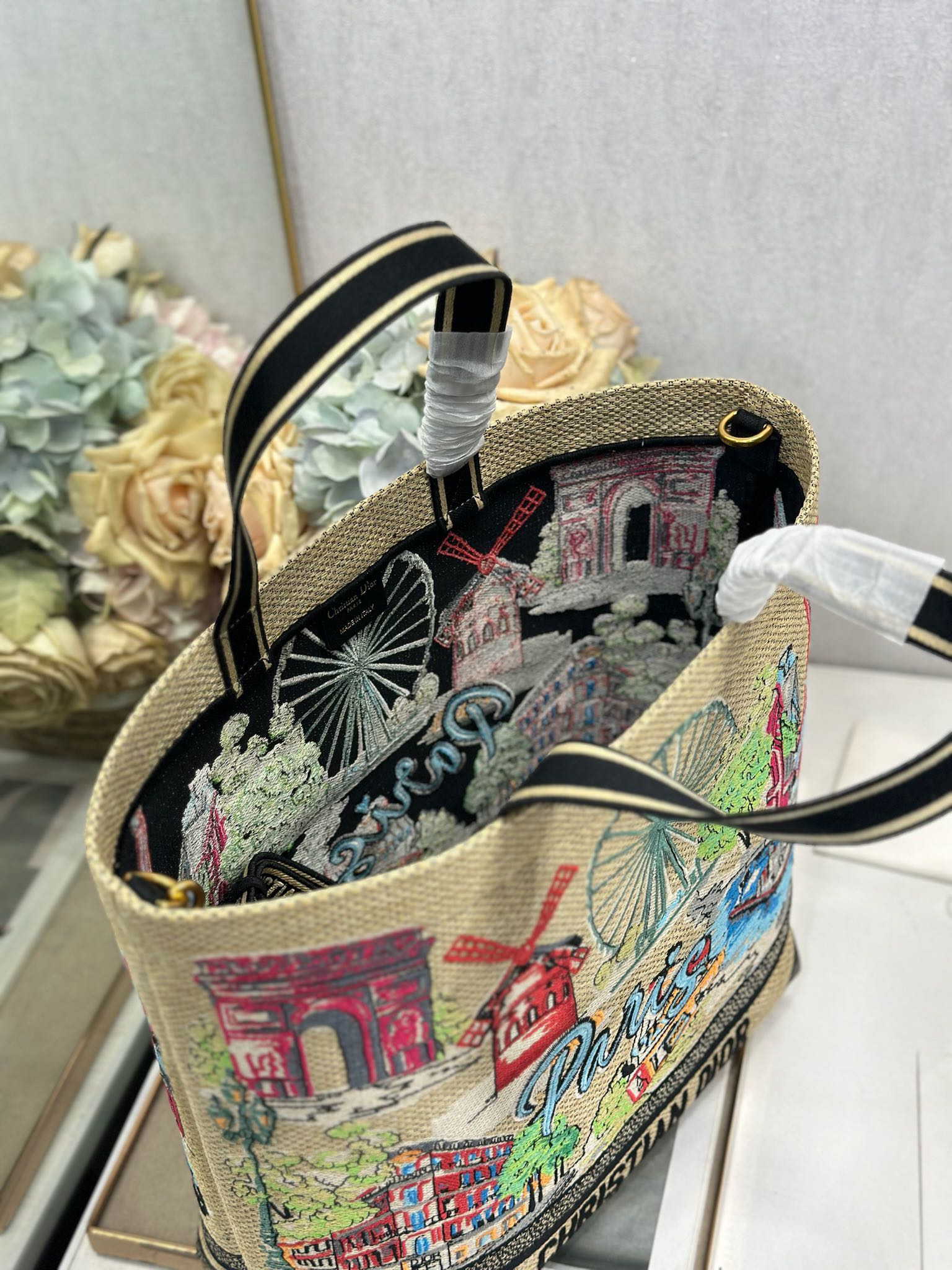 DIOR 26S BOOK TOTE BAG 34 IN MUTICOLOR RAFFIA STYLE 1