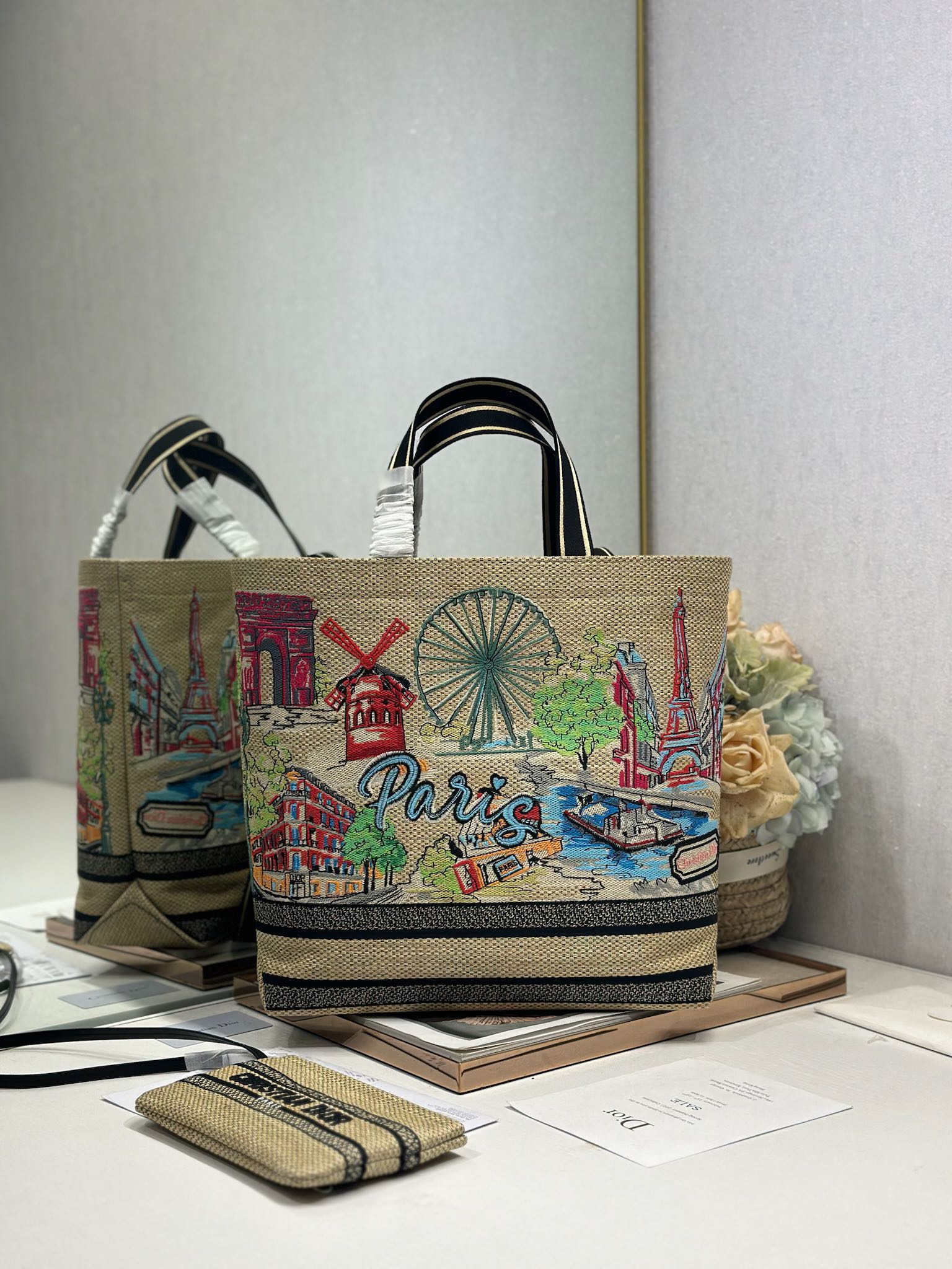 DIOR 26S BOOK TOTE BAG 34 IN MUTICOLOR RAFFIA STYLE 1