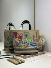 DIOR 26S BOOK TOTE BAG 34 IN MUTICOLOR RAFFIA STYLE 1