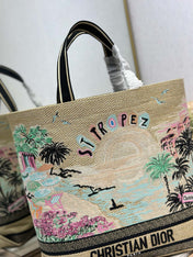 DIOR 26S BOOK TOTE BAG 34 IN MUTICOLOR RAFFIA