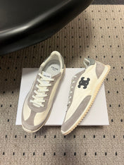 CELINE 26S RACER SNEAKERS IN CREAM WHITE FABRIC AND GRAY SUEDE