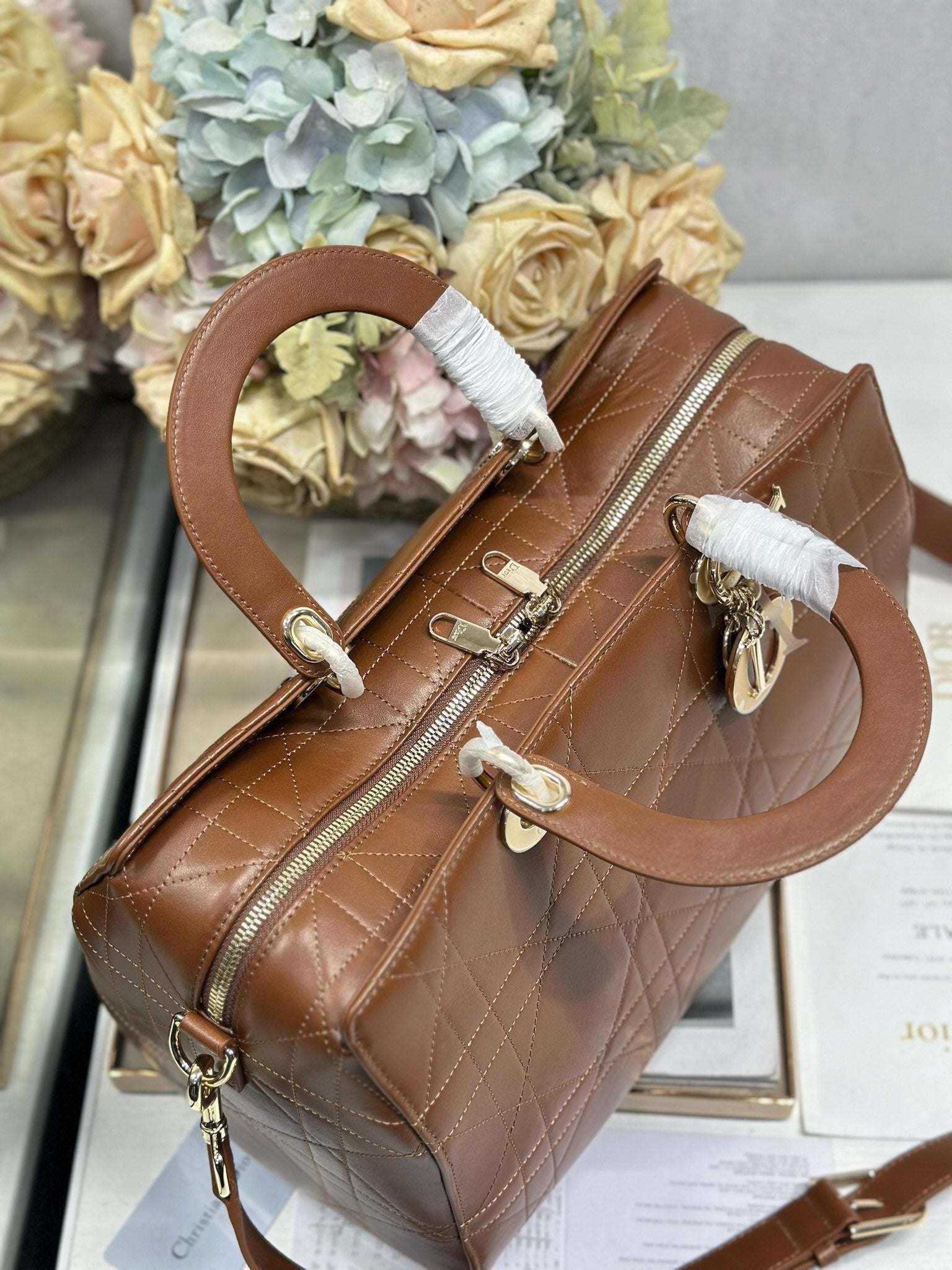 DIOR 26S CANNAGE GRANVILLE BAG 34 IN DARK BROWN CALFSKIN