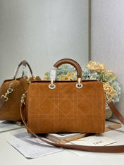 DIOR 26S CANNAGE GRANVILLE BAG 34 IN LIGHT BROWN SUEDE