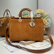 DIOR 26S CANNAGE GRANVILLE BAG 34 IN LIGHT BROWN SUEDE