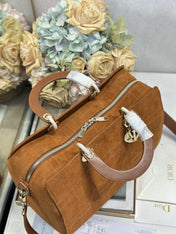 DIOR 26S CANNAGE GRANVILLE BAG 34 IN LIGHT BROWN SUEDE