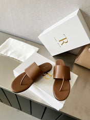 THE ROW 26S FLAT THONG SANDALS IN BROWN CALFSKIN