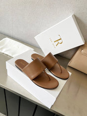 THE ROW 26S FLAT THONG SANDALS IN BROWN CALFSKIN