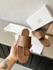THE ROW 26S FLAT THONG SANDALS IN BROWN CALFSKIN