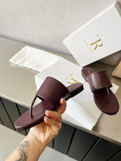THE ROW 26S FLAT THONG SANDALS IN BURGUNDY RED CALFSKIN
