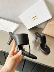 THE ROW 26S HEELED THONG MULES 60MM IN BLACK CALFSKIN