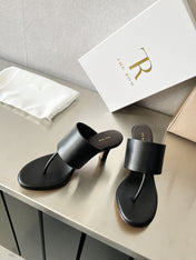 THE ROW 26S HEELED THONG MULES 60MM IN BLACK CALFSKIN