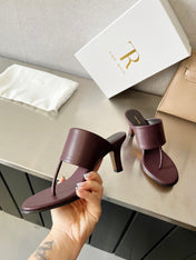 THE ROW 26S HEELED THONG MULES 60MM IN BURGUNDY RED CALFSKIN