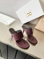 THE ROW 26S HEELED THONG MULES 60MM IN BURGUNDY RED CALFSKIN