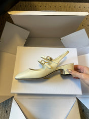 DIOR 26S CHERIE SLINGBACK PUMP 45MM IN CREAM WHITE CALFSKIN GOLD HARDWARE