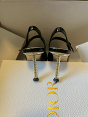 DIOR 26S SLINGBACK PUMP 90MM IN BLACK PATENT CALFSKIN GOLD HARDWARE