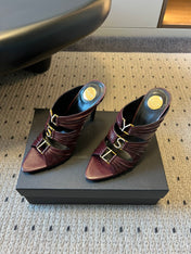 YSL 26S HEELED SANDALS 100 MM IN DARK BROWN LAMBSKIN