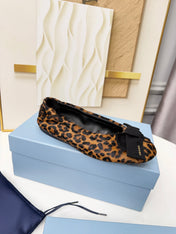 PRADA 26S BALLERINA FLATS IN BROWN LEOPARD PRINT PONY HAIR WITH BOW